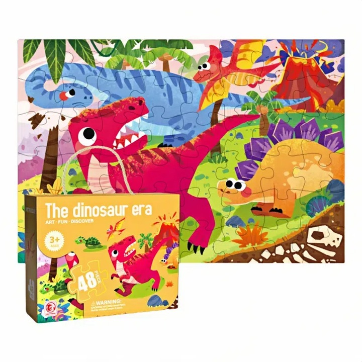 Puzzle pentru copii, 48 piese, cutie cadou, dinozauri, 500x340mm, 3-6 ani