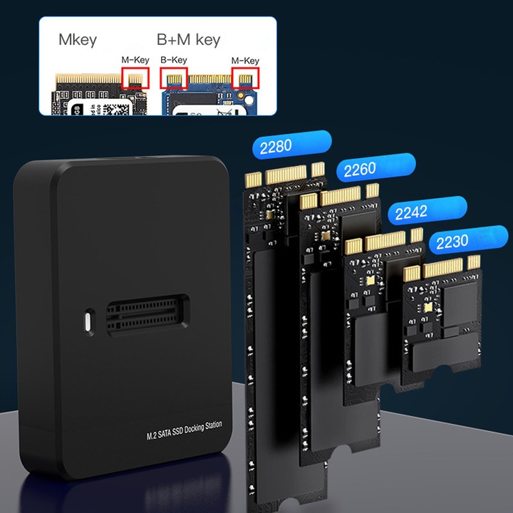 Adaptor M.2 Nvme Sata Ssd Pocket USB-C 3.1 Drive, Puepoul, Viteza 10gbps, Enclosure portabila, Dimensiune pentru 2280 2260 2242 2230, Compatibil cu M.2 (M Key, B+M Key) NVMe & SATA NGFF SSD Dock, Plug and play, Negru