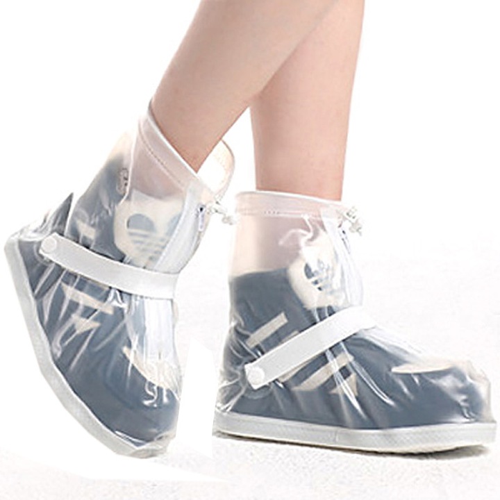 Huse reutilizabile impermeabile pentru incaltaminte, alb, marimea S35-36, design anti-derapant, potrivite pentru activitati in aer liber