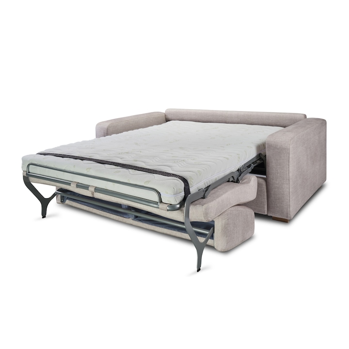 Canapea AMARANTA extensibila, tip pat matrimonial, Stofa, culoare Sugar Cookie, 202x201 cm