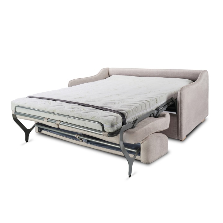 Canapea ARIANNA extensibila, tip pat matrimonial, Stofa, culoare Sugar Cookie, 177x201 cm