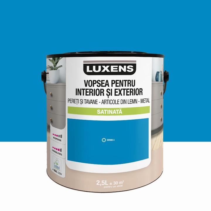 Email pe baza de apa Luxens, pentru pereti si tavane, lemn si metal, Denim4, aspect satinat, 2.5 L