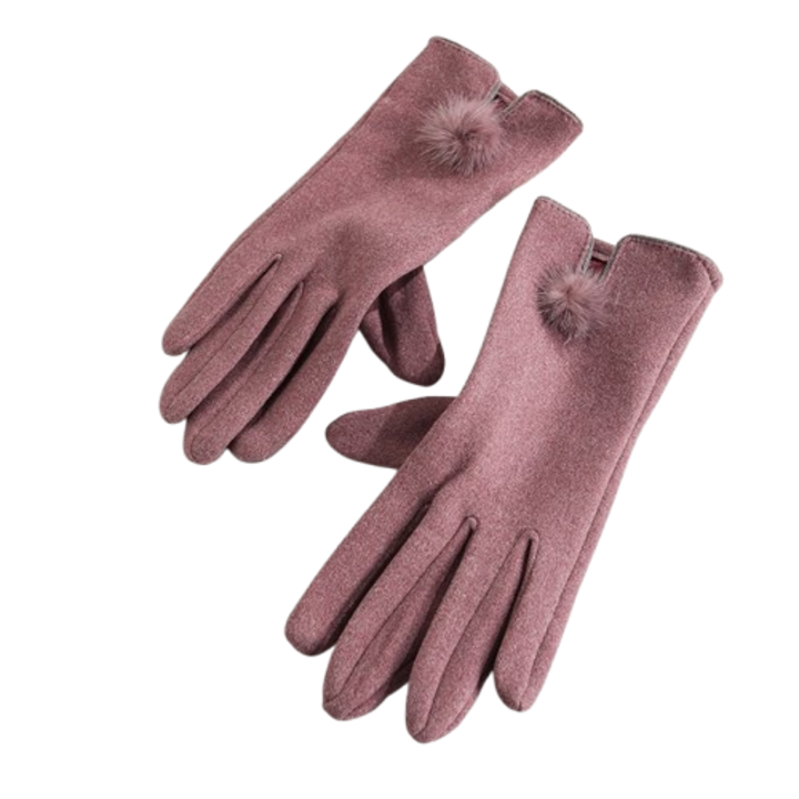 Női téli kesztyű, puha velúr, gyapjú béléssel, rózsaszín piros, 24x9cm