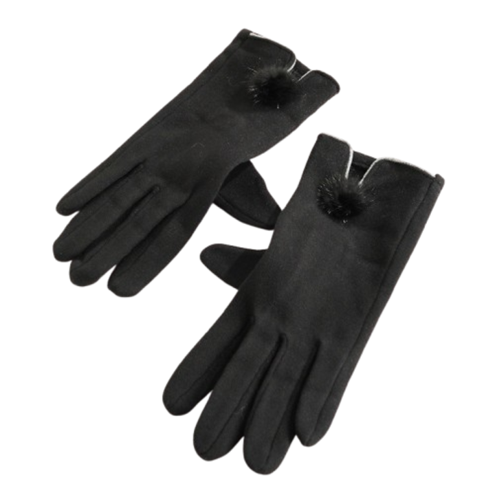 Női téli kesztyű, velúr, gyapjú bélésű, érintőképernyő kompatibilis, fekete, 24x9cm