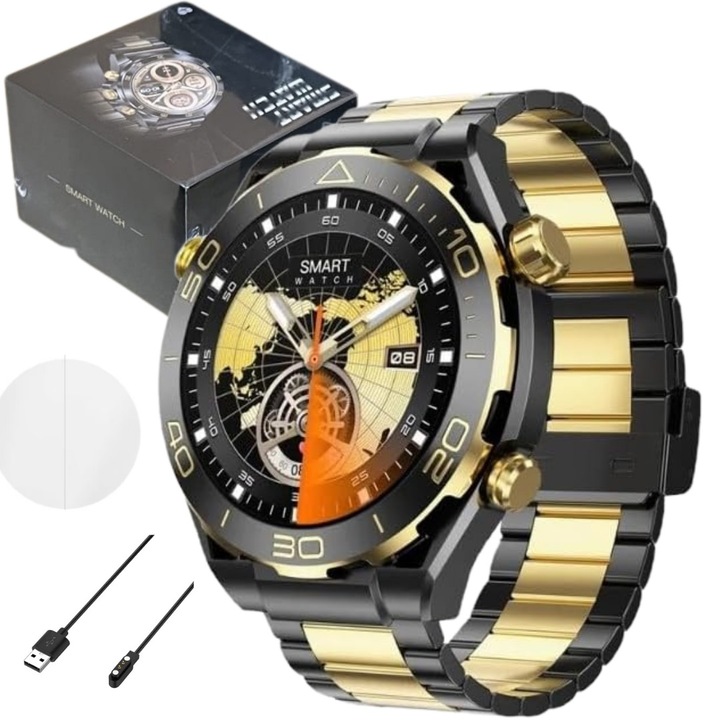 Ceas Smartwatch NX1PRO DAMAR, Ecran IPS LCD, Android/iOS, Ecran AMOLED 1,43inch, Bluetooth 5.2 HD, Curea metalica in 2 culori, Elegant/Sport, Meniu in limba Romana, Memento apeluri primite, Notificare de mesaje, Tensiune arteriala/Somn/Frecventa cardiaca