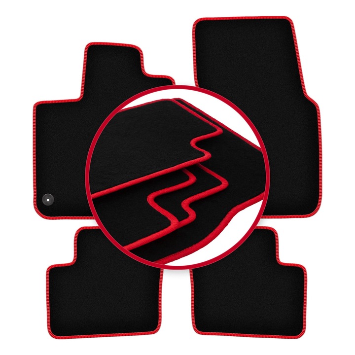 Set covorase auto, 4 bucati, presuri auto, pentru: Smart ForFour II (2014-) hatchback negru cu cusaturi rosii, Wielganizator