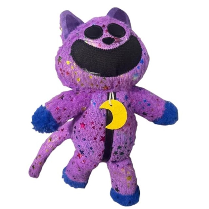 Jucarie de plus CatNap fluffy cu sclipici, Smiling Critters, 38cm, mov