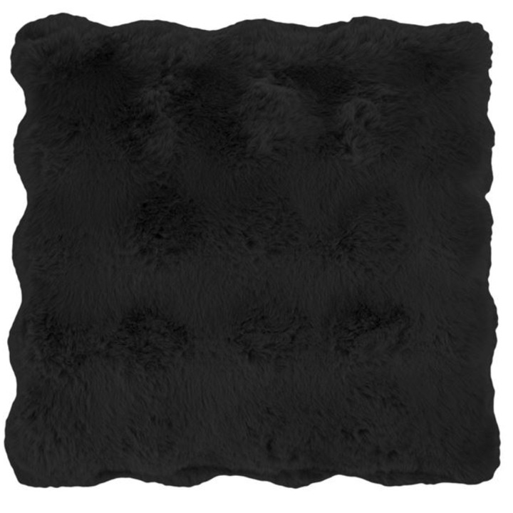 Perna Decorativa din Imitatie de Blana Neagra cu Model Reliefat pentru Canapea 40x40cm