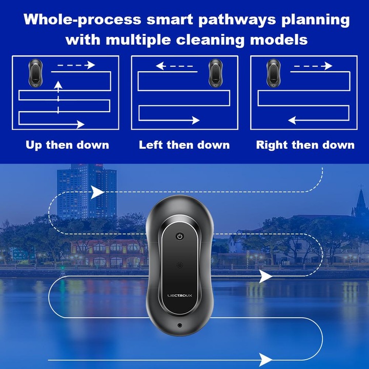 Робот за почистване на прозорци Liectroux YW810 с дистанционно управление и мобилно приложение Tuya, AI работа, 3 режима на почистване, 2800Pa всмукателна мощност, 70 ml резервоар за вода, ултразвуково пръскане от двете страни, 72W, 1 kg, черни