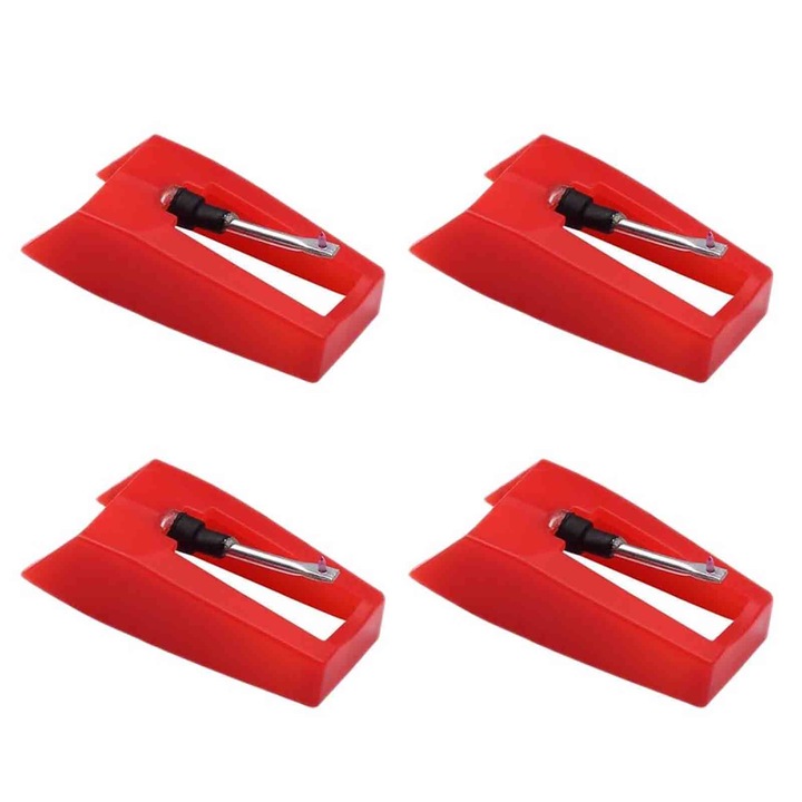 Комплект от 4 възпроизвеждащи глави със защитна капачка, касета с игла за запис на винилови плочи, Axroad Mall, универсална, съвместима с повечето касетофони, игла Ruby, лесна за смяна и инсталиране, червена