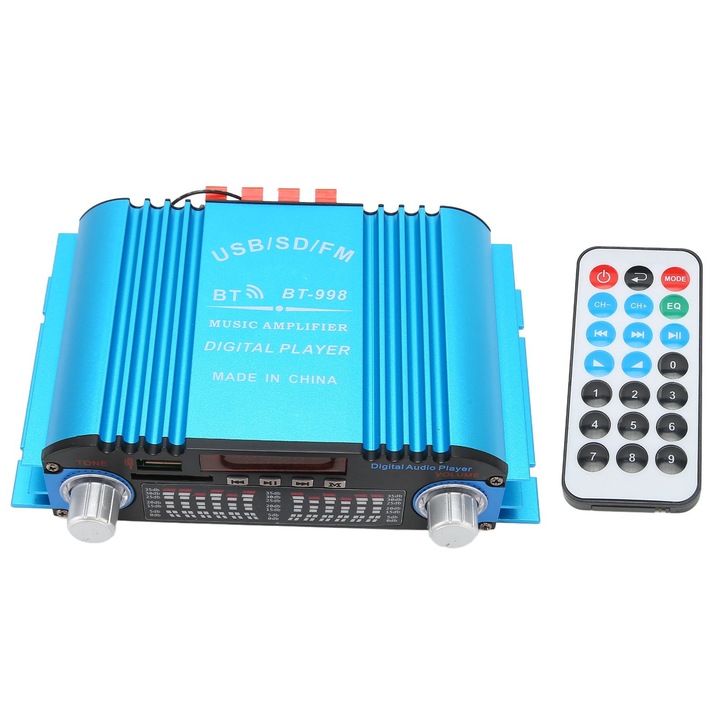 Amplificator auto Fozuanei 12V, 20W x 4, Bluetooth, telecomanda, SD/USB