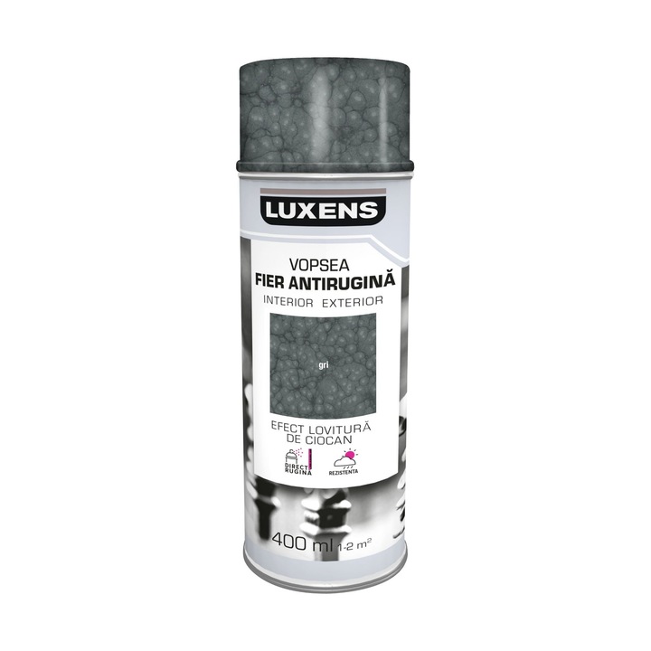 Спрей боя Luxens, против ръжда, сива, удар с чук, 400 мл