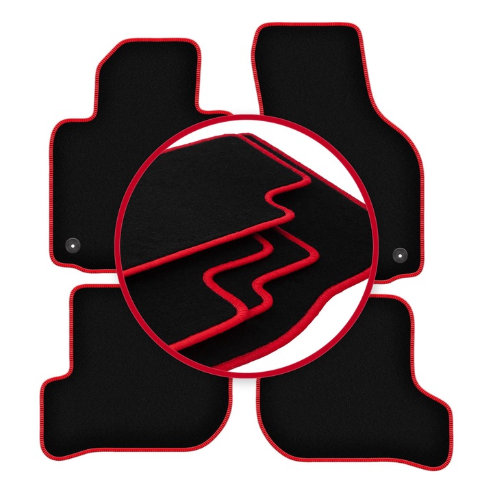 Set covorase auto, 4 bucati, presuri auto, pentru: Volkswagen Golf V (2003-2009) hatchback, varianta, break negru cu cusaturi rosii, Wielganizator