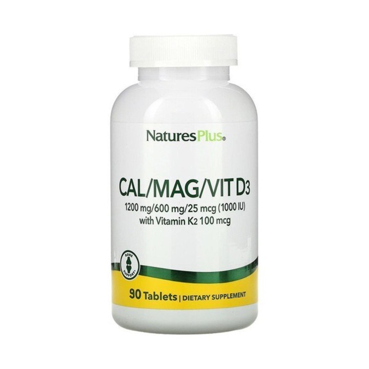 Calciu NATURA'S PLUS 1200mg, Magneziu 600mg, Vitamina D3 1000iu, Vitamina K2 100mg, 90 tablete