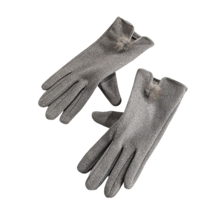 Női téli kesztyű, puha velúr, gyapjú béléssel, érintőképernyő kompatibilis, szürke, 24x9cm