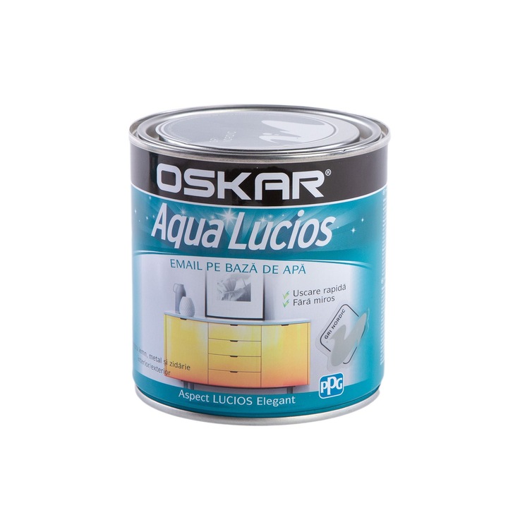 Email pe baza de apa Oskar Aqua Lucios, pentru lemn si metal, gri nordic, aspect lucios, 0.6 L