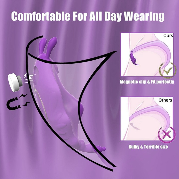 Vibrator pentru chiloti, Purtabil, Control prin aplicatietelecomanda aplicatie, Potrivit pentru femei, 9 Moduri, Silicon, Mov, 9.9cm
