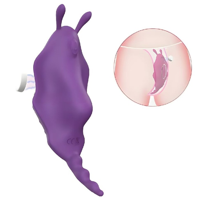 Vibrator pentru chiloti, Purtabil, Control prin aplicatietelecomanda aplicatie, Potrivit pentru femei, 9 Moduri, Silicon, Mov, 9.9cm