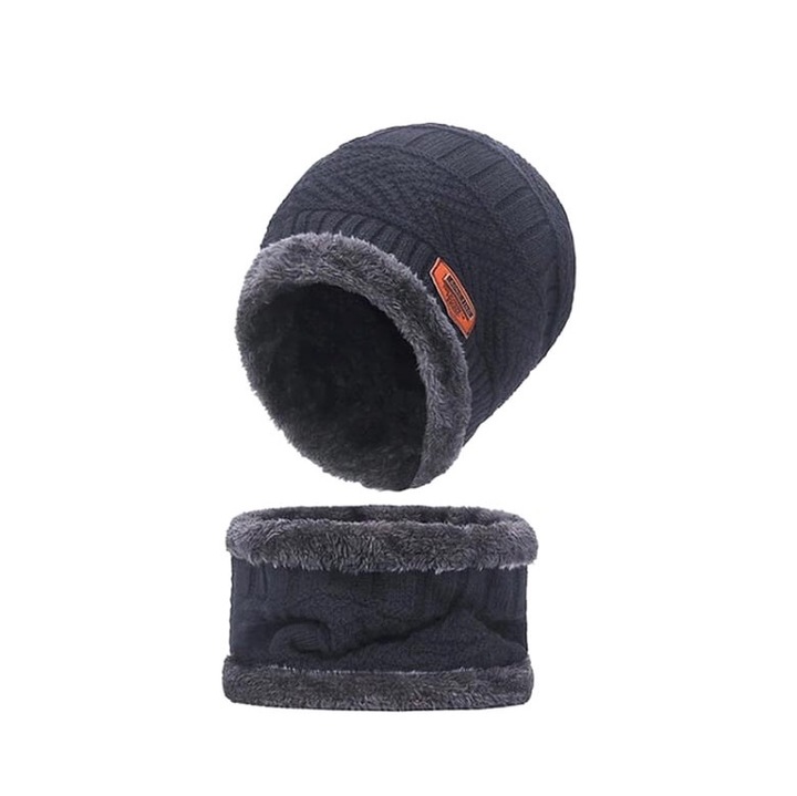 Set caciula pentru iarna cu fular, foarte calduroase, marime universala, Gri Inchis