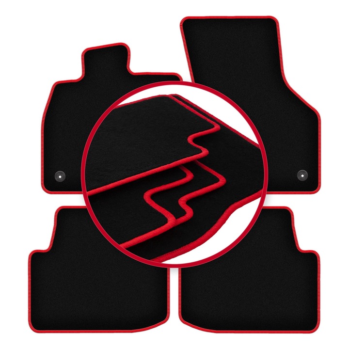 Set covorase auto, 4 bucati, presuri auto, pentru: Volkswagen Passat B8 (2015-) sedan, break, variant, alltrack negru cu cusaturi rosii, Wielganizator