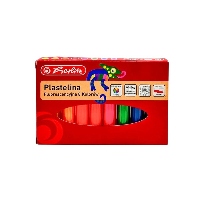Set 12 x Plastilina Herlitz, 8 Culori Neon, Cutie de Carton