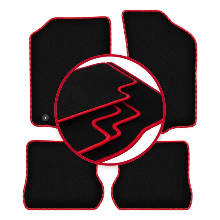 Set covorase auto, 4 bucati, presuri auto, pentru: Volkswagen Scirocco II (1981-1992) coupe negru cu cusaturi rosii, Wielganizator