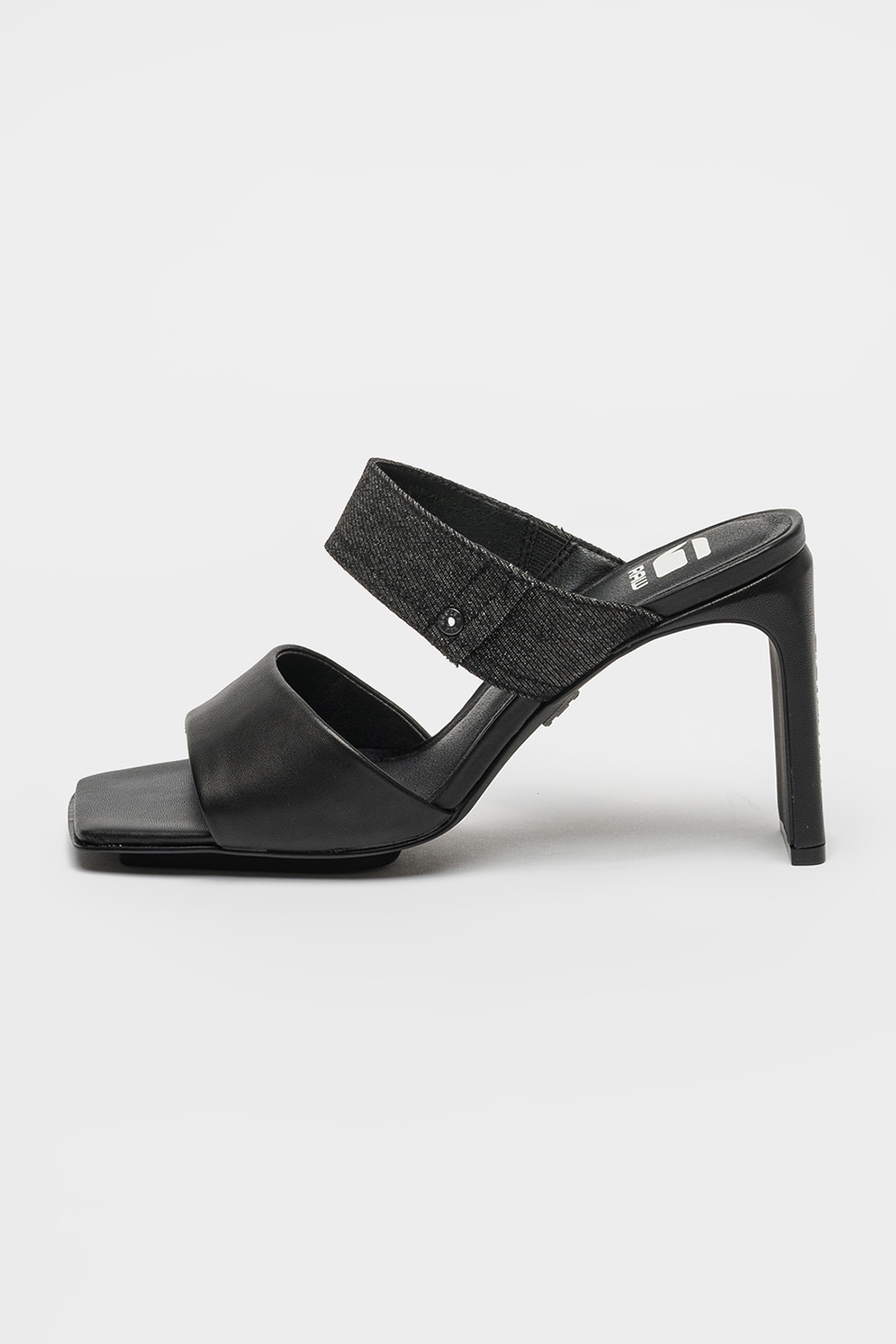 G-STAR, Sandale din piele cu toc si garnitura din denim Darcy, Negru, 39