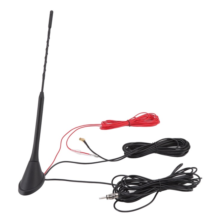 DAB autóantenna, TNEAYWHE, 5 m-es kábel, 28 cm hosszú, SMB és DIN csatlakozókkal