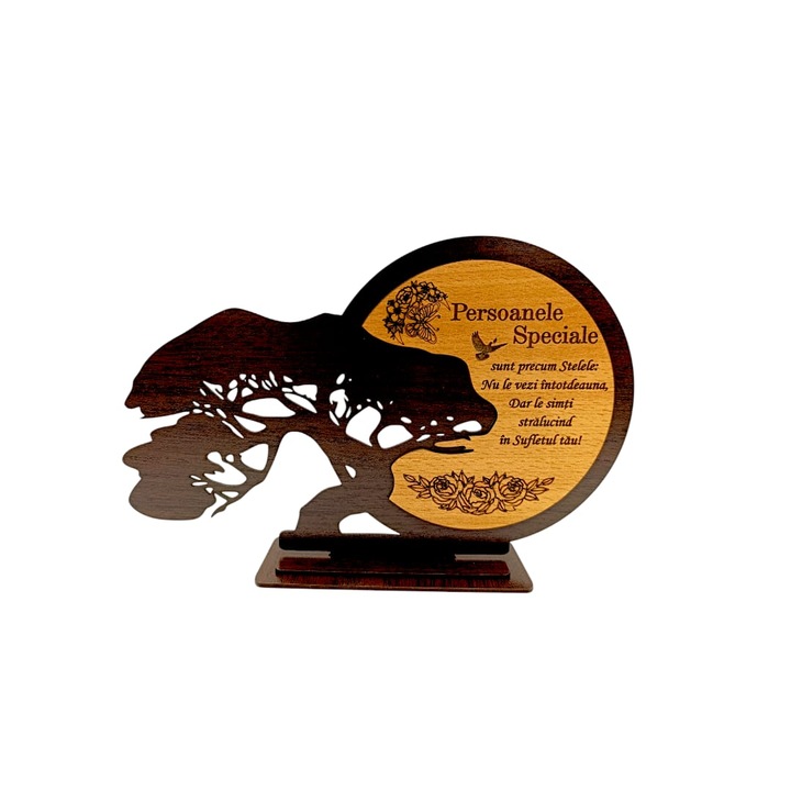 Blank decoratiune bonsai, cadou personalizat cu mesaj standard pentru "Persoanele Speciale", wenge, dimensiune 30x19cm