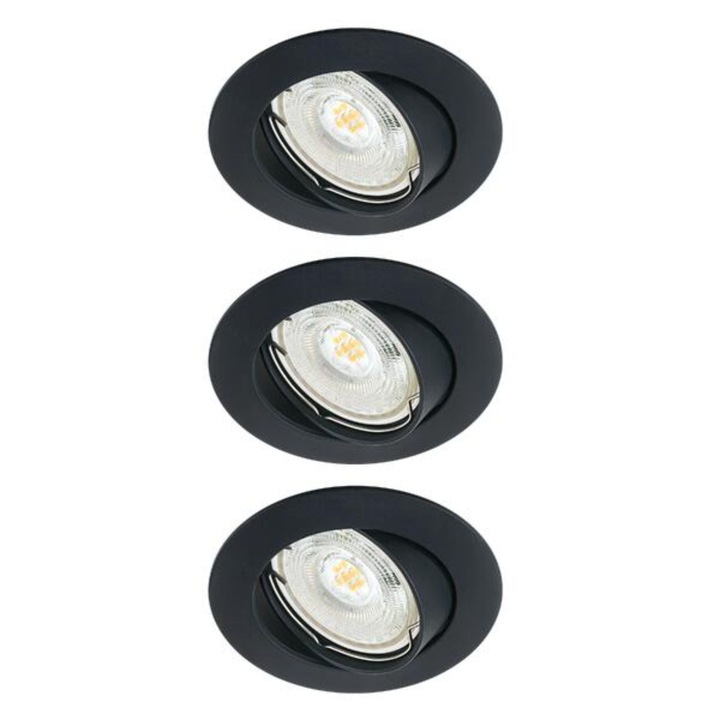 Комплект 3 LED прожектора за вграждане Clane, регулируеми, GU10, 450 lm, топла светлина, черни