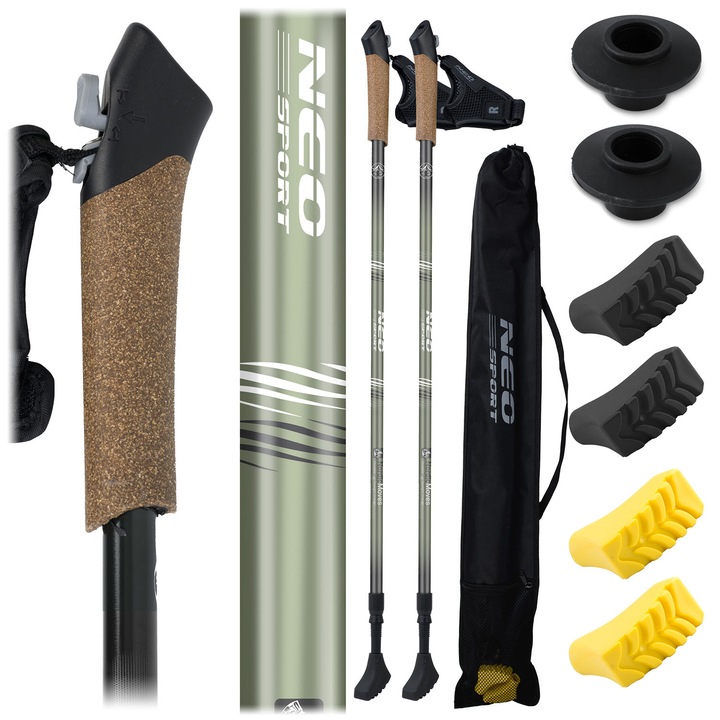 Трекинг щеки, Neo-Sport, алуминиева сплав, 85-143 см, 3 сегмента, ергономична дръжка, черно/зелено