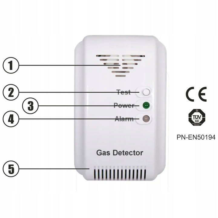 Benetech gázérzékelő, metán, propán-bután, kábeles tápegység, méretek 11,5x7,2x4,1 cm, komplett készlet