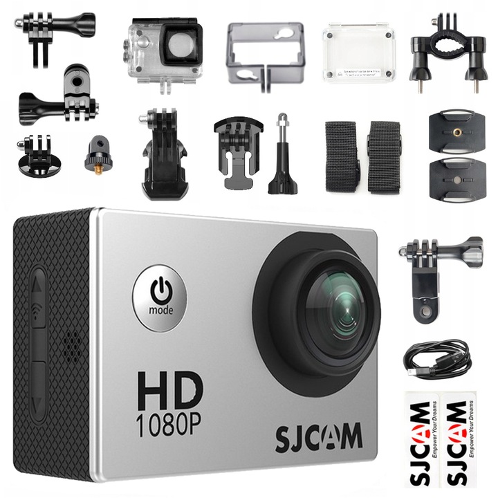 Спортна камера SJCAM SJ4000 Full HD, 12MP, 170° широк ъгъл, сребриста, пълен комплект