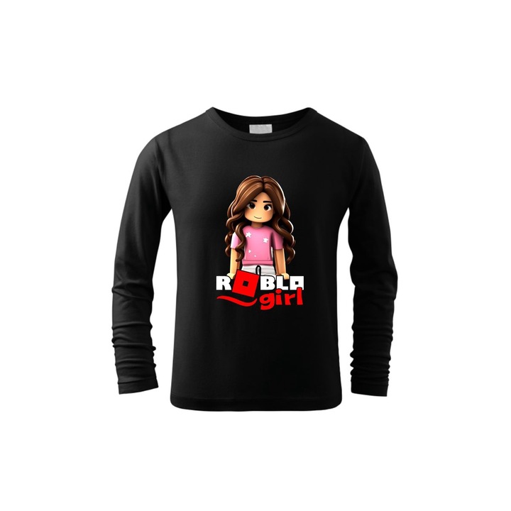 Bluza cu maneca lunga pentru copii, Roblox Roblo Girl, Negru