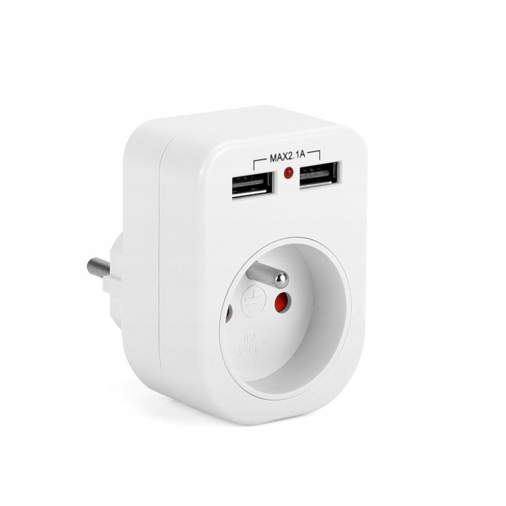 Адаптер Montis, R-1USB, 2 USB порта 2.1A, бял