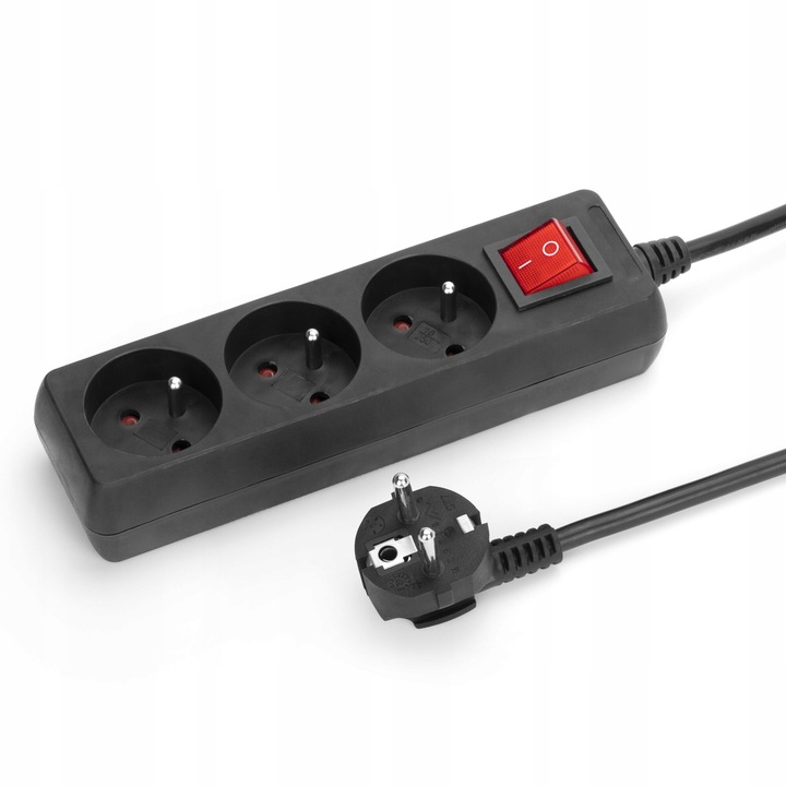 Prelungitor 3 prize, Montis, 2m, negru, 16A, IP20