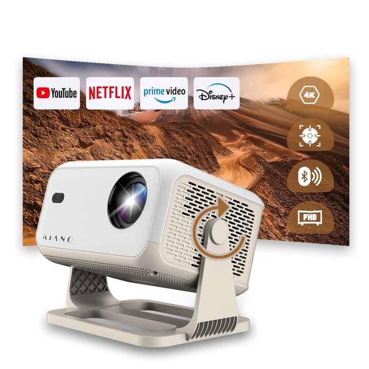 Videoproiector Smart LED Portabil Proiector inteligent Kiano Chill Full HD, 4K, Android, Airplay. Miracast, Eshare, Bluetooth, corectie Keystone, 250-350 ANSI lumeni