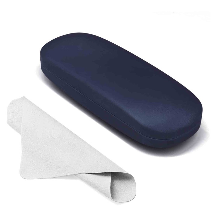 Toc etui ochelari cu laveta curatare, Hardcase cu interior super soft, Axroad Mall, Magnetic close, Impermeabil si rezistent la zgarieturi, Portabil, Pentru ochelari de soare sau vedere, Piele ecologica, 16x6x3.8cm, Albastru