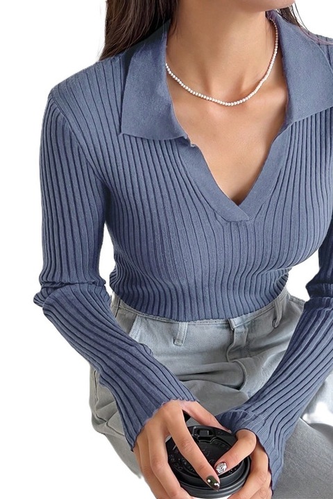 Pulover Dama, Cu Guler, Stil Casual, Fitted, Culoare Solida, Albastru Pal, L