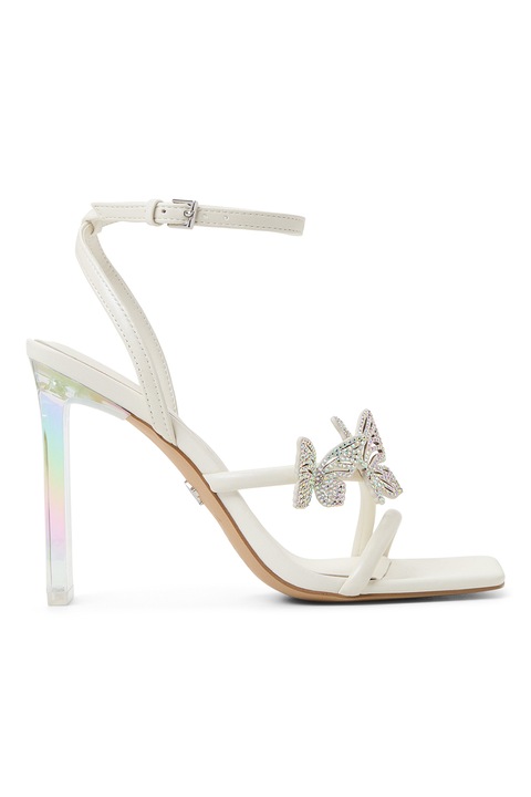 Aldo, Sandale din piele ecologica cu detalii in forma de fluture din strasuri Laylia, Alb