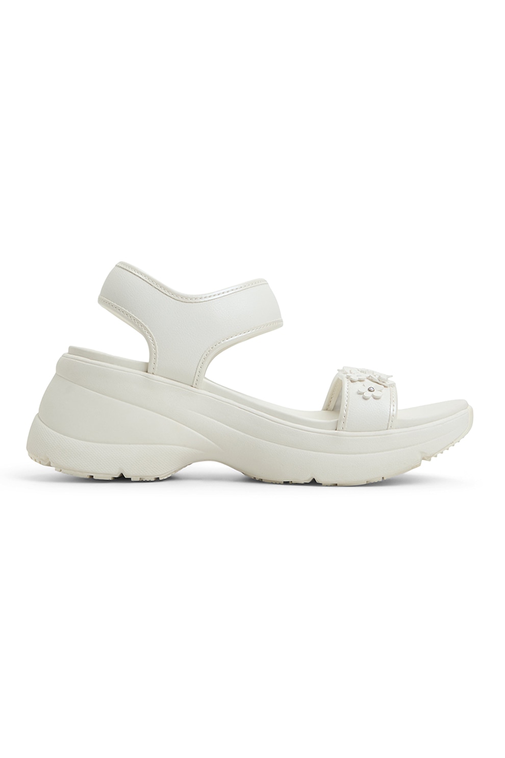 Aldo, Sandale wedge de piele ecologica Camomille, Alb murdar, 8.5