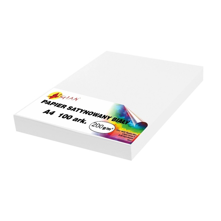 Бяла сатенена хартия А4, Shan, 200 гр., комплект от 100 листа, 297x210 мм