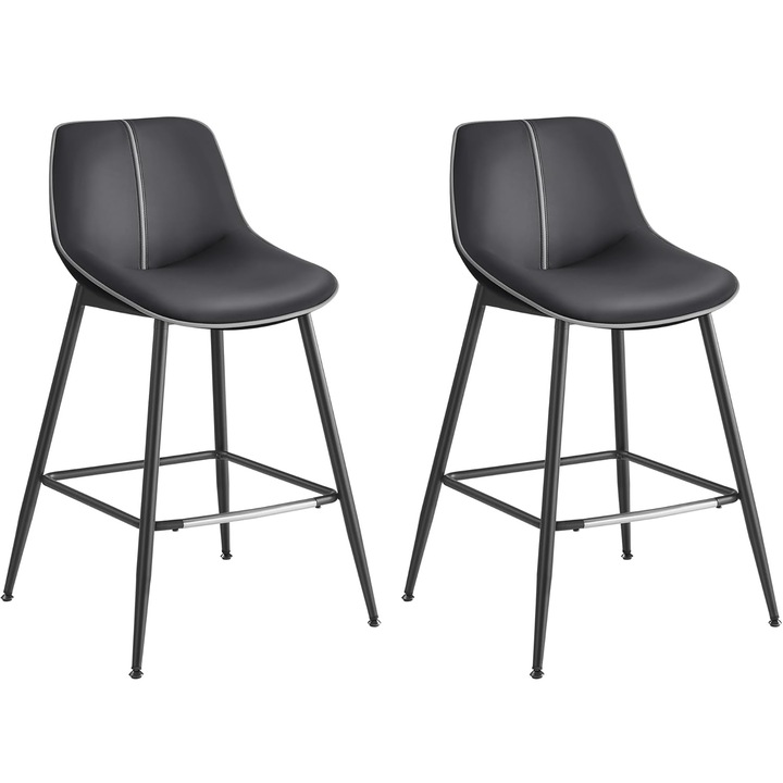 2 db VASAGLE bárszék szett, ergonomikus műbőr háttámlával, fém vázzal, 50x50x88 cm, fekete