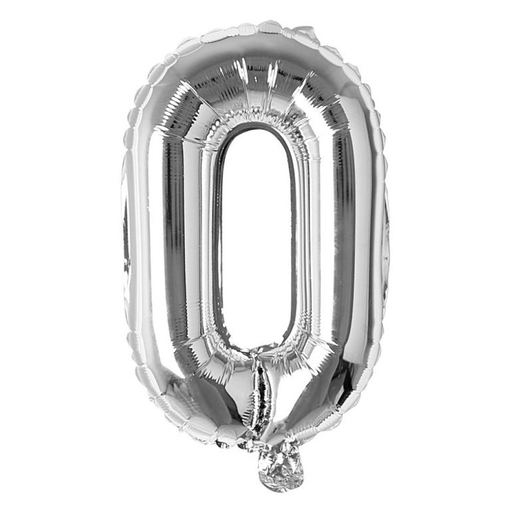 Balon din Folie, Cifra 0, 80 cm, Pentru Aer sau Heliu, Argintiu