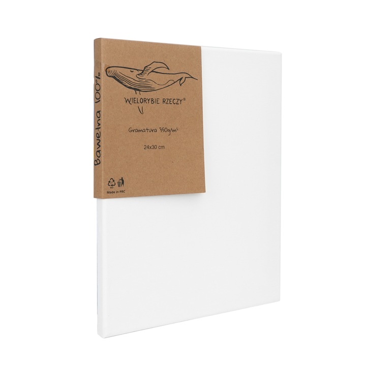 Panza Pentru Pictura, Dimensiuni 25x30cm, 350g/m2 Gramaj, Panou De Pictura, panza pe rama lemn, 100% Bumbac, Wielorybie Rzeczy, Alb