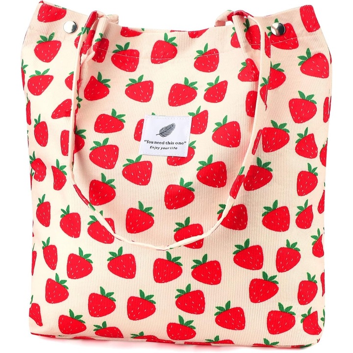 Bársony hordtáska, SNDEC, belső zsebbel, nagy kapacitású, 63,5x11x38 cm, eper mintás