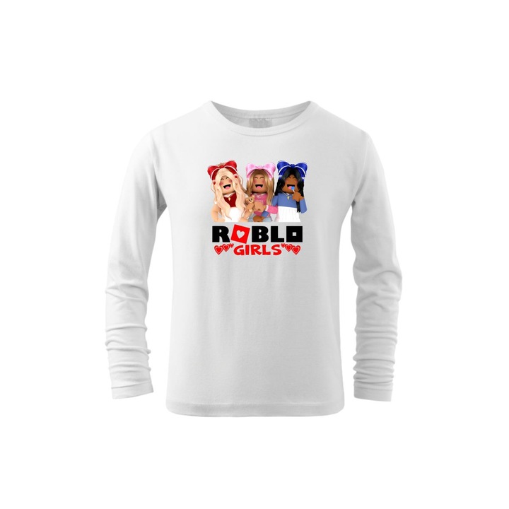 Bluza cu maneca lunga pentru copii, Roblox Roblo Girls, Alb