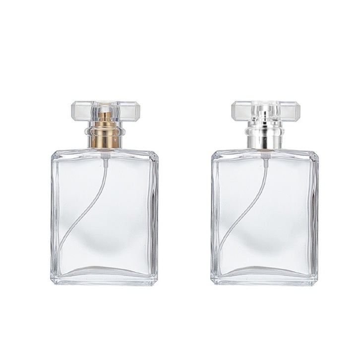 Set sticle reumplere parfum 2 piese, Fudisenn®, 100 ml, auriu si argintiu, capac patrat