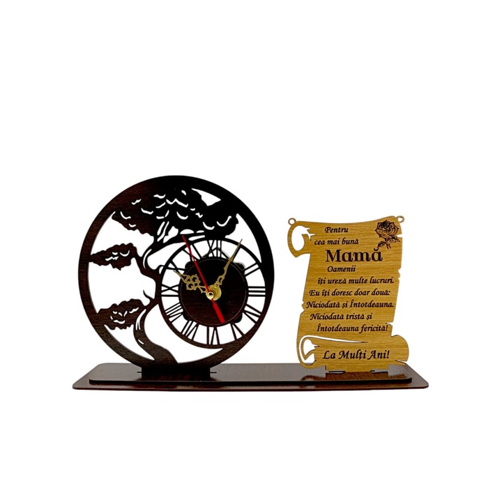 Blank decoratiune Bonsai cu ceas, cadou personalizat cu mesaj standard pentru " Cea mai buna Mama" wenge, 30x18cm