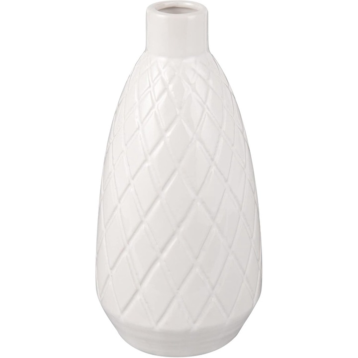 Modern stílusú dekoratív kerámia váza, fehér textúrával, 23,5 x 11 cm